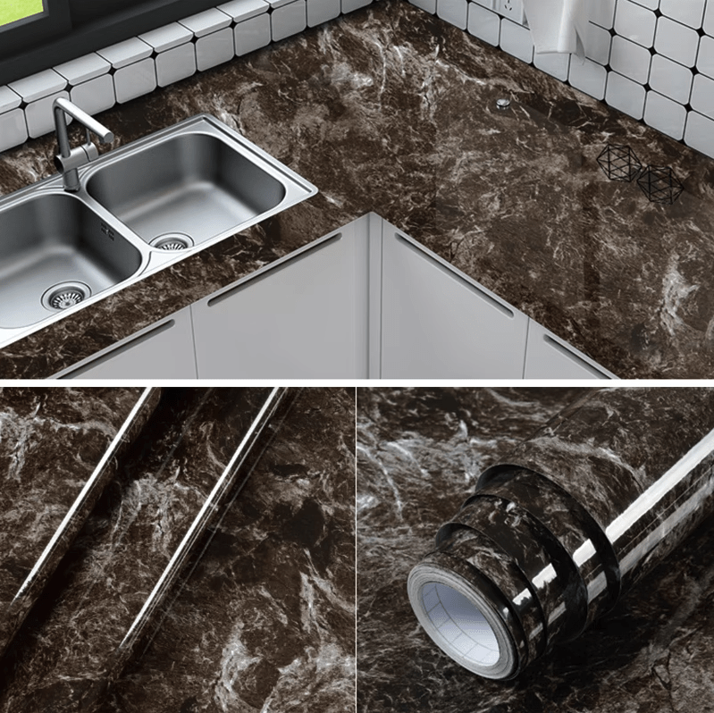 HomyDecor Brun Marmor Høyglans kontaktplast - Homy