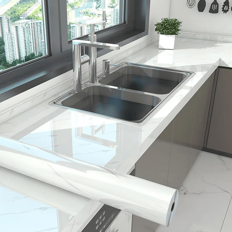 HomyDecor Elegant Hvit Marmor Høyglans kontaktplast - Homy