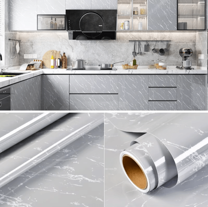 HomyDecor Grå Marmor Høyglans kontaktplast - Homy