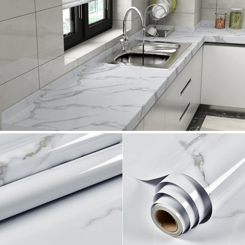 HomyDecor Hvit Marmor Høyglans kontaktplast - Homy