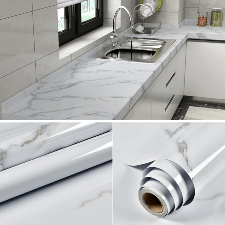 HomyDecor Hvit Marmor Høyglans kontaktplast - Homy