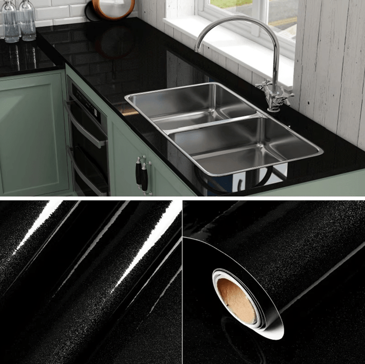 HomyDecor Sort Glitter Høyglans kontaktplast - Homy