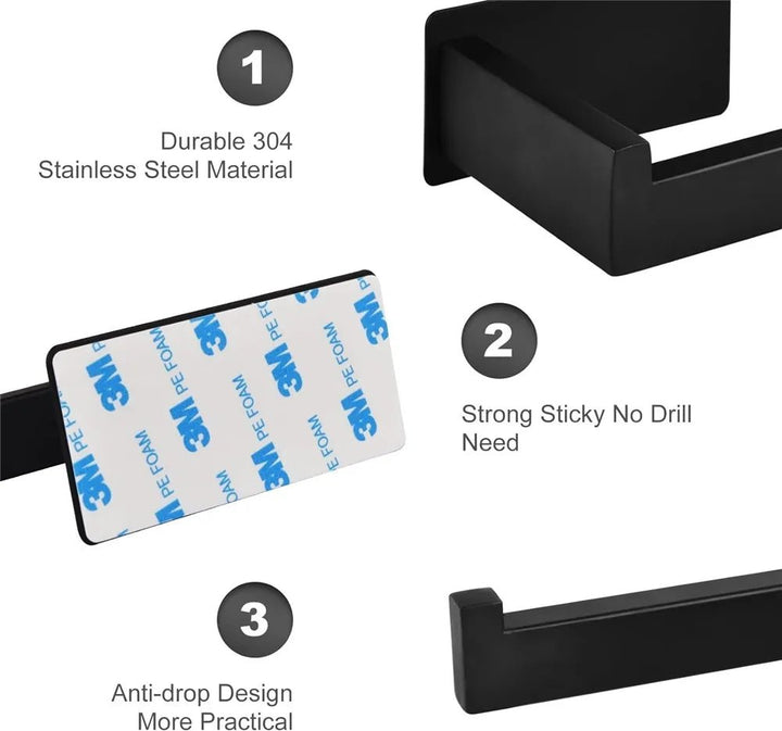 HomyDesign Elegant Selvklebende Toalettpapirholder i Sort Matt - Homy