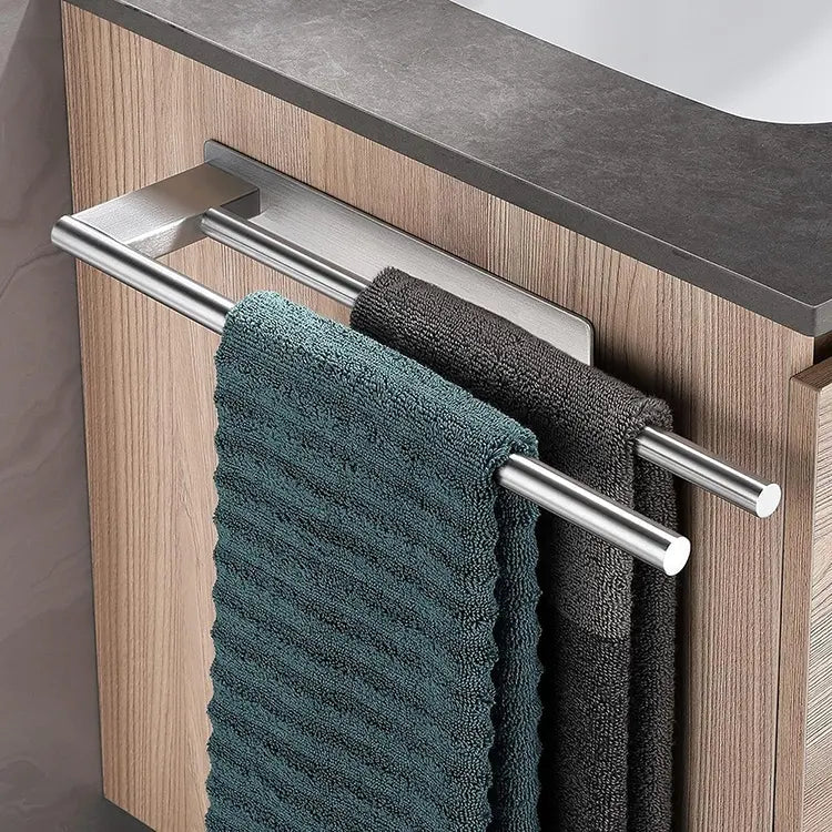 HomyDesign Selvklebende Dobbel Håndklestang i Børstet Stål – 39 cm - Homy