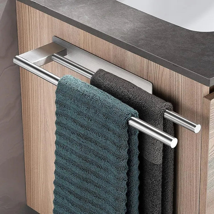 HomyDesign Selvklebende Dobbel Håndklestang i Børstet Stål – 39 cm - Homy
