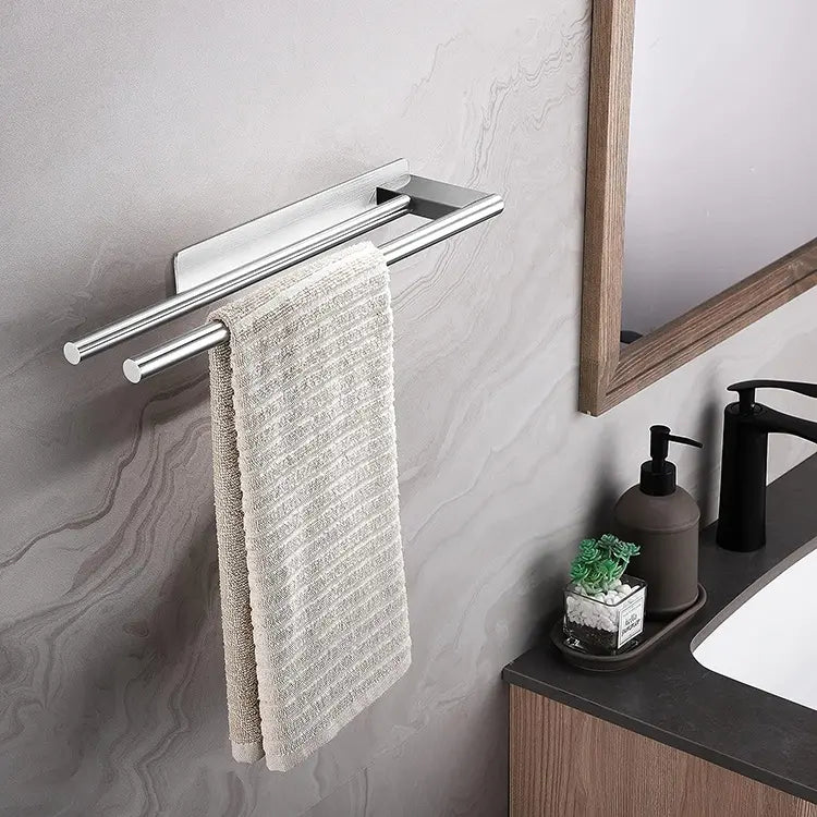 HomyDesign Selvklebende Dobbel Håndklestang i Børstet Stål – 39 cm - Homy
