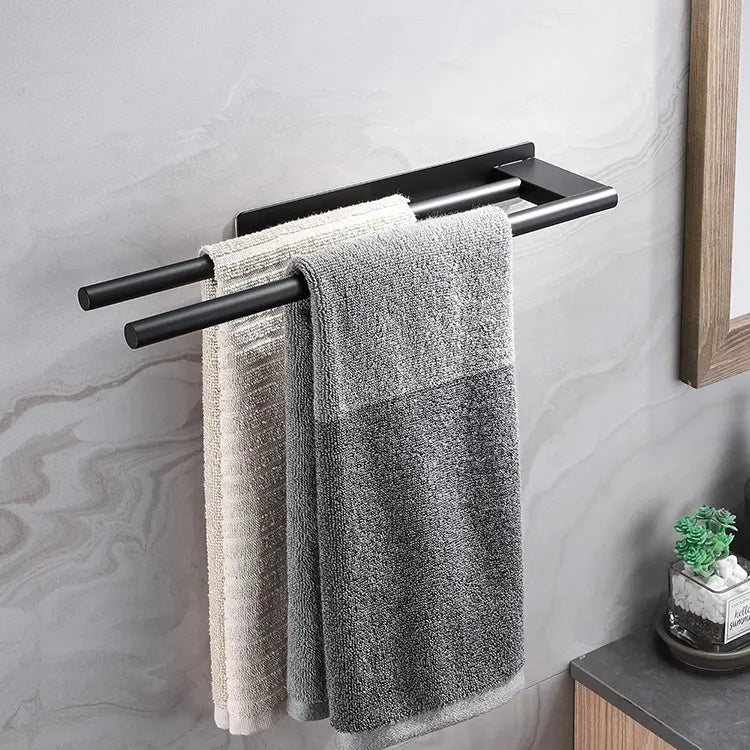 HomyDesign Selvklebende Dobbel Håndklestang i Matt Sort – 39 cm - Homy