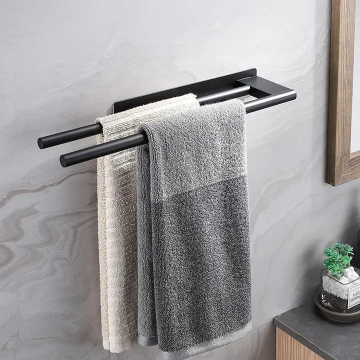 HomyDesign Selvklebende Dobbel Håndklestang i Matt Sort – 39 cm - Homy