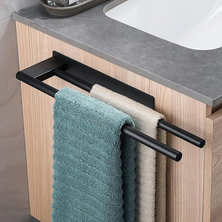 HomyDesign Selvklebende Dobbel Håndklestang i Matt Sort – 39 cm - Homy