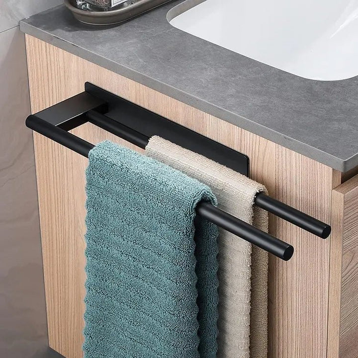HomyDesign Selvklebende Dobbel Håndklestang i Matt Sort – 39 cm - Homy
