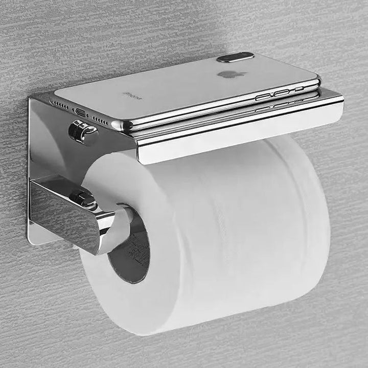 HomyDesign Selvklebende Toalettpapirholder med Hylle i Børstet Stål - Homy
