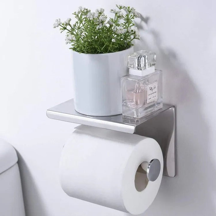 HomyDesign Selvklebende Toalettpapirholder med Hylle i Børstet Stål - Homy