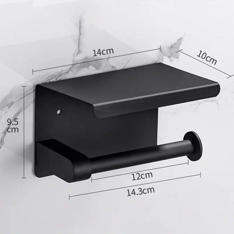 HomyDesign Selvklebende Toalettpapirholder med Hylle i Sort Matt - Homy