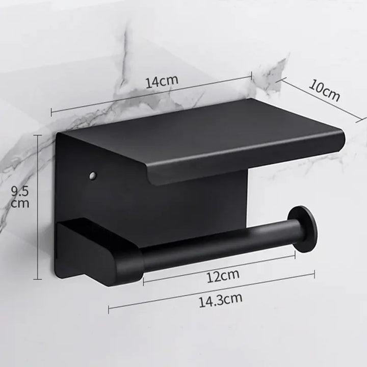 HomyDesign Selvklebende Toalettpapirholder med Hylle i Sort Matt - Homy