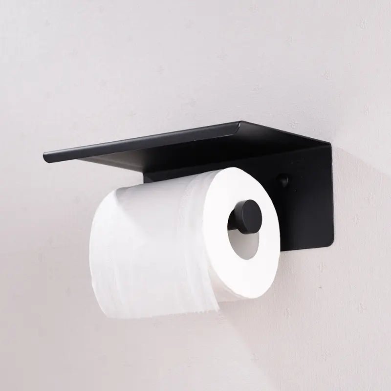 HomyDesign Selvklebende Toalettpapirholder med Hylle i Sort Matt - Homy