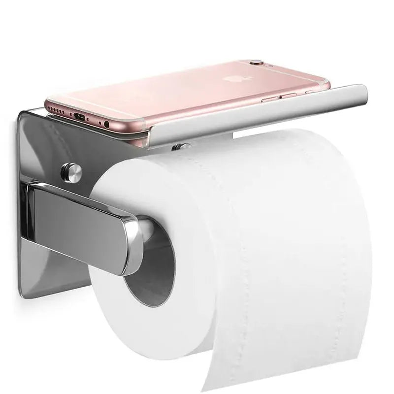 HomyDesign Selvklebende Toalettpapirholder med Mobilholder i Børstet Stål - Homy