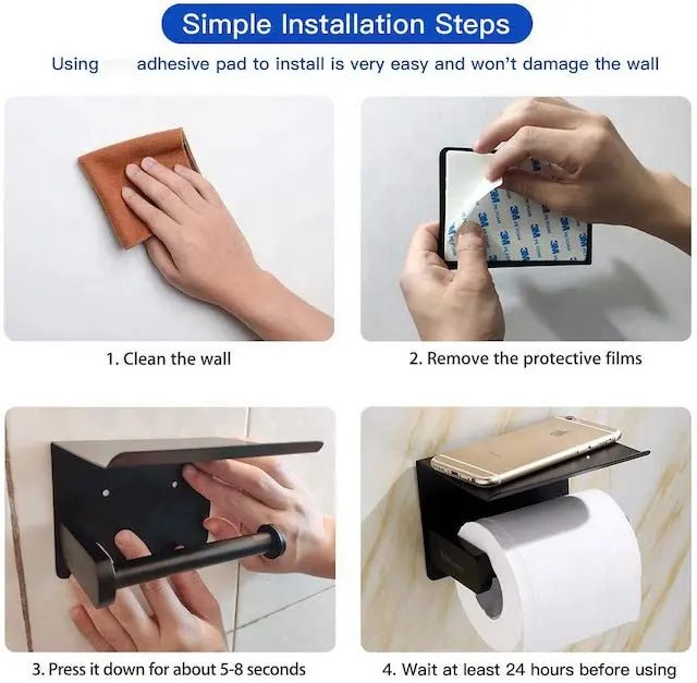 HomyDesign Selvklebende Toalettpapirholder med Mobilholder i Sort Matt - Homy
