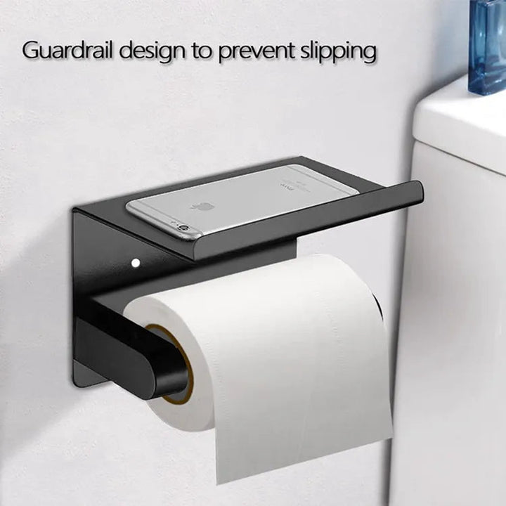 HomyDesign Selvklebende Toalettpapirholder med Mobilholder i Sort Matt - Homy