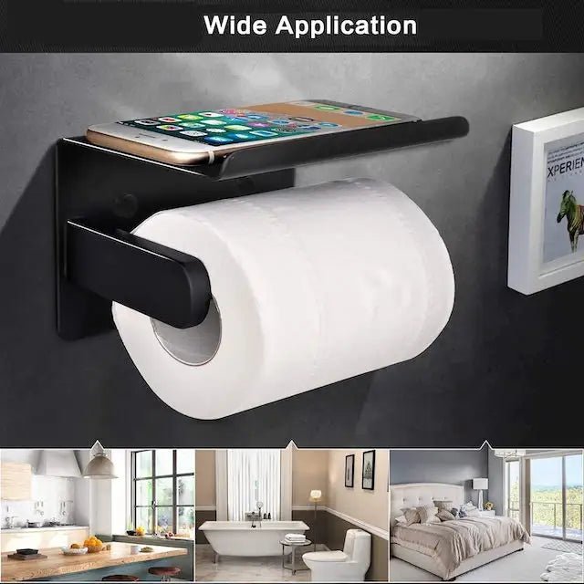 HomyDesign Selvklebende Toalettpapirholder med Mobilholder i Sort Matt - Homy