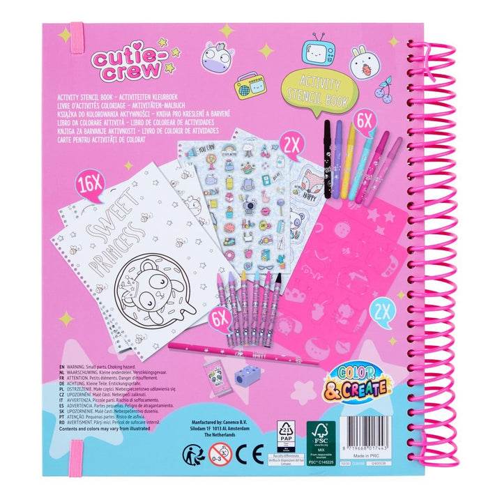 Cutie Crew Aktivitetsbok med stenciler og fargeblyanter - Sweet Princess - Homy