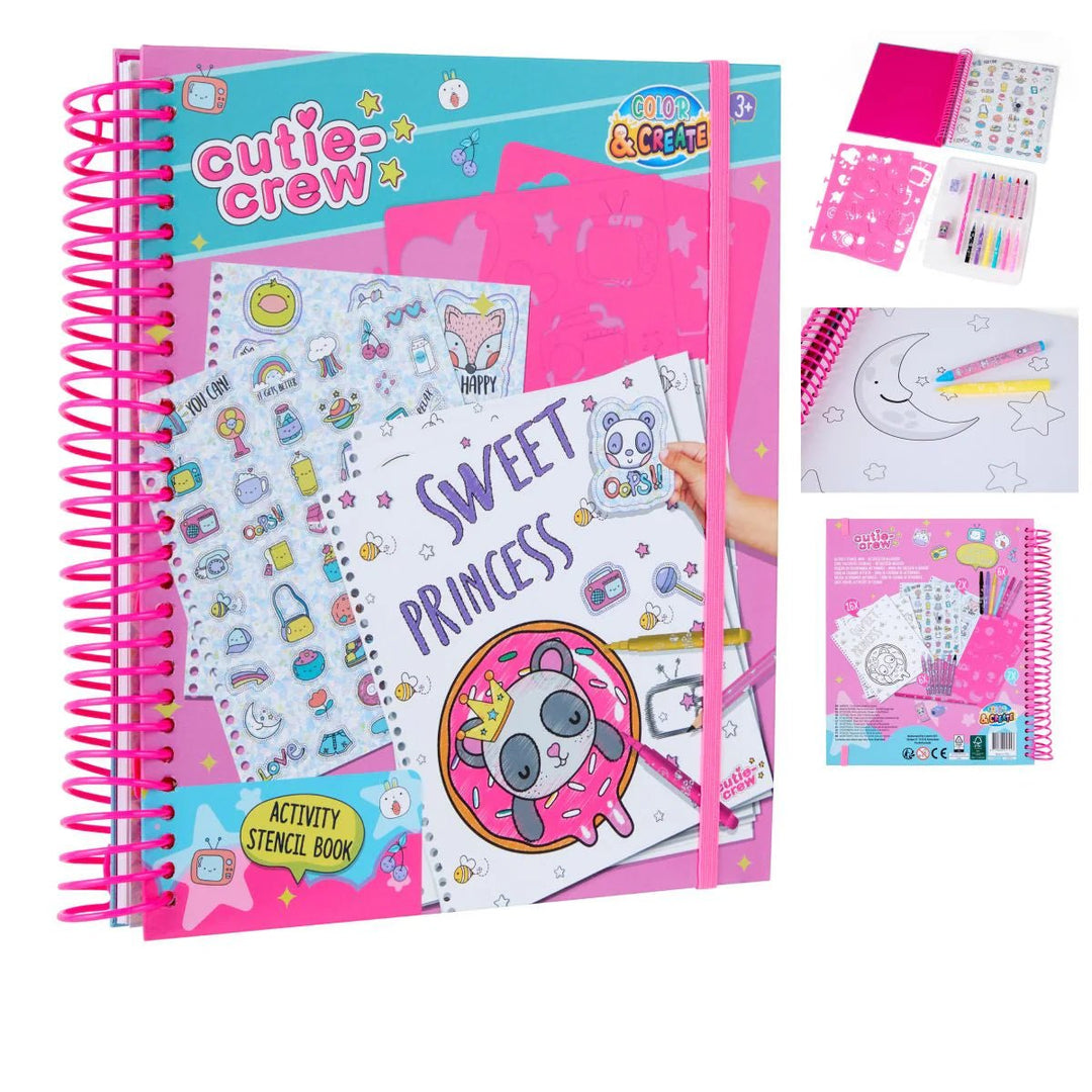 Cutie Crew Aktivitetsbok med stenciler og fargeblyanter - Sweet Princess - Homy