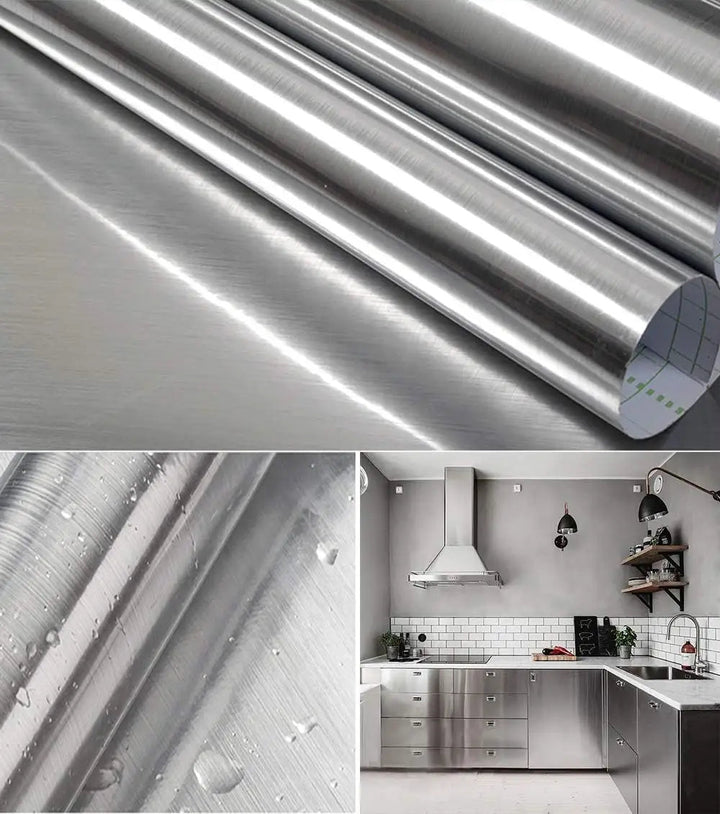 HomyDecor Sølv Metallisk med Børstet Stål - effekt kontaktplast - Homy