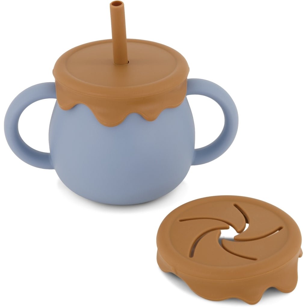 Mikk - Line Silikonkopp med sugerør - Faded Denim - Homy