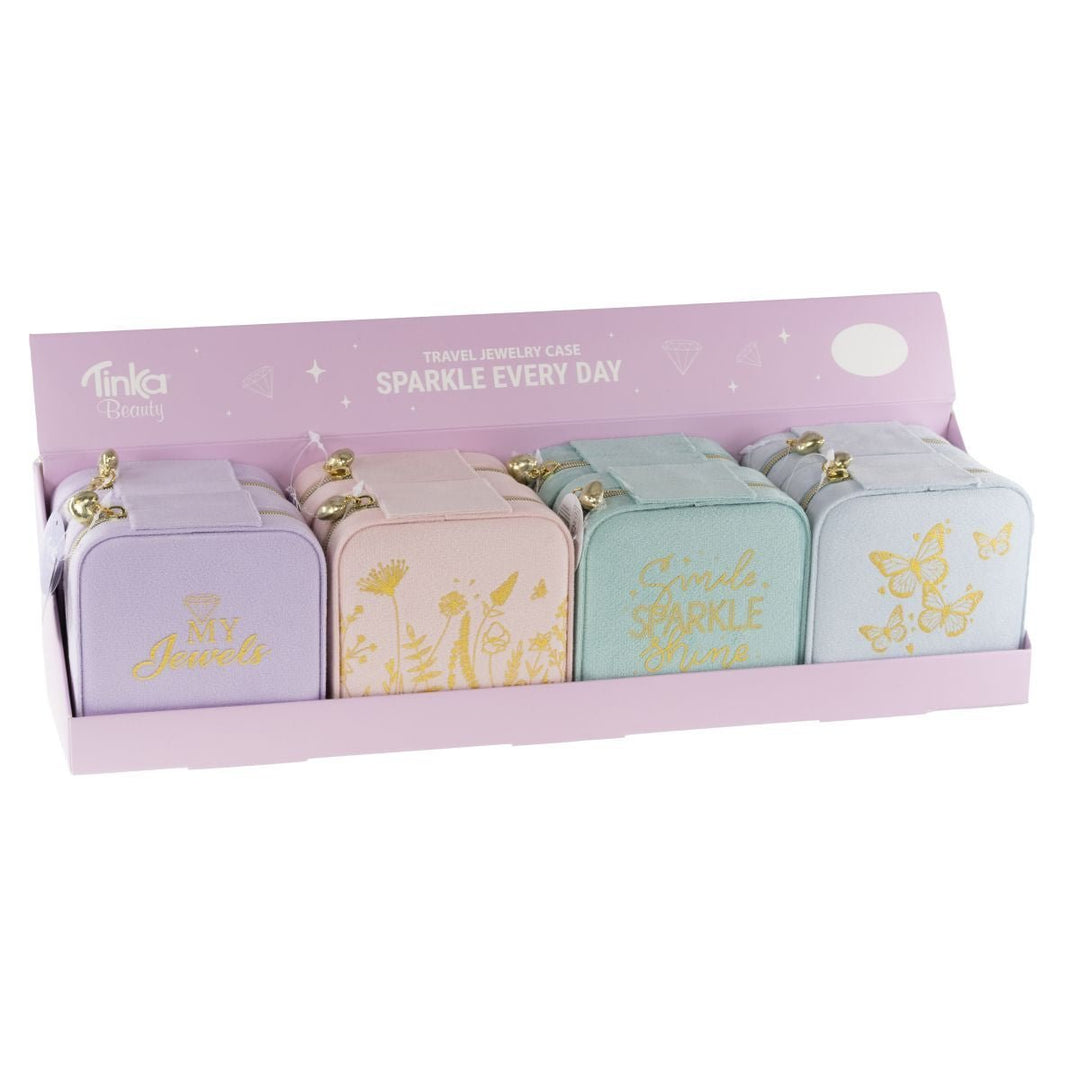 Tinka Beauty Reisesmykkeskrin i velur – Kompakt smykkeboks i pastell - Homy