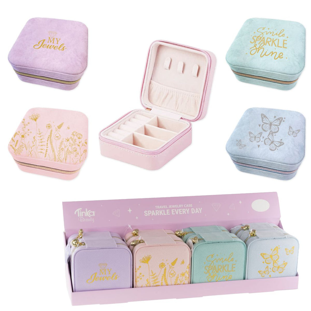 Tinka Beauty Reisesmykkeskrin i velur – Kompakt smykkeboks i pastell - Homy