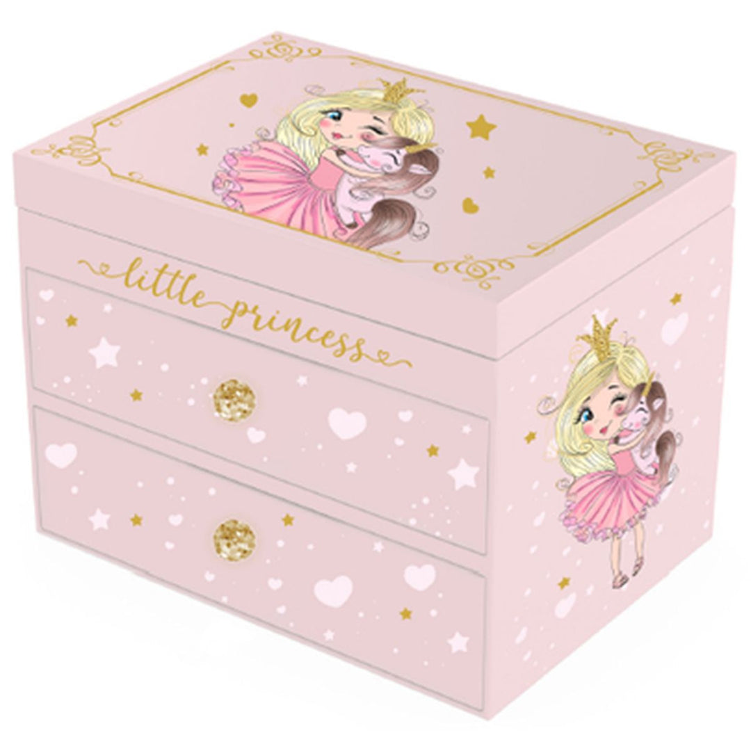 Tinka Smykkeskrin i tre med prinsessemotiv og musikk - Rosa - Homy