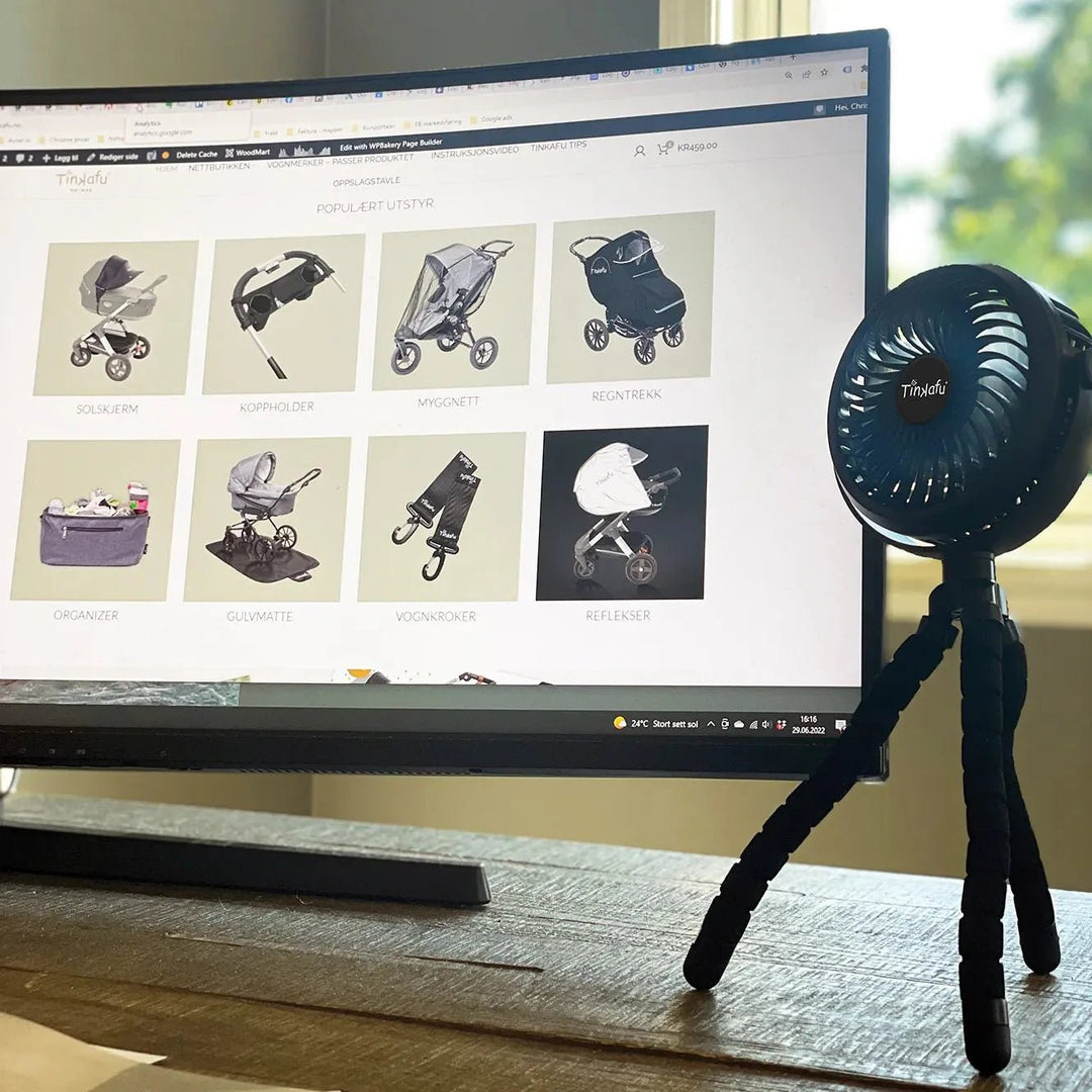 Tinkafu Oppladbar Vifte til Barnevogn – Svart - Homy