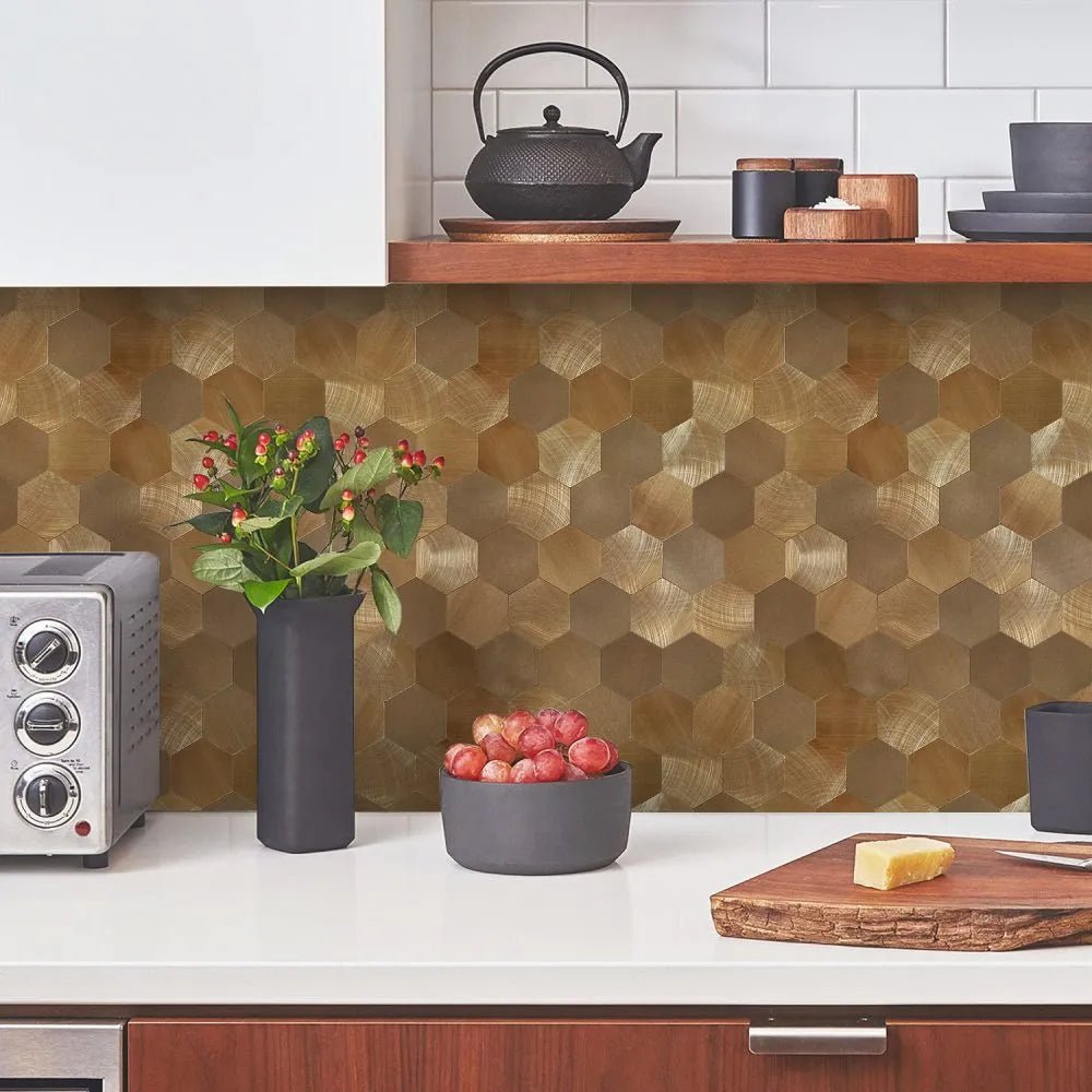Vareprøve Hexagon Polert Bronse selvklebende veggfliser - Homy